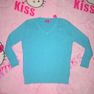 y2k preppy v neck cable knit sweater